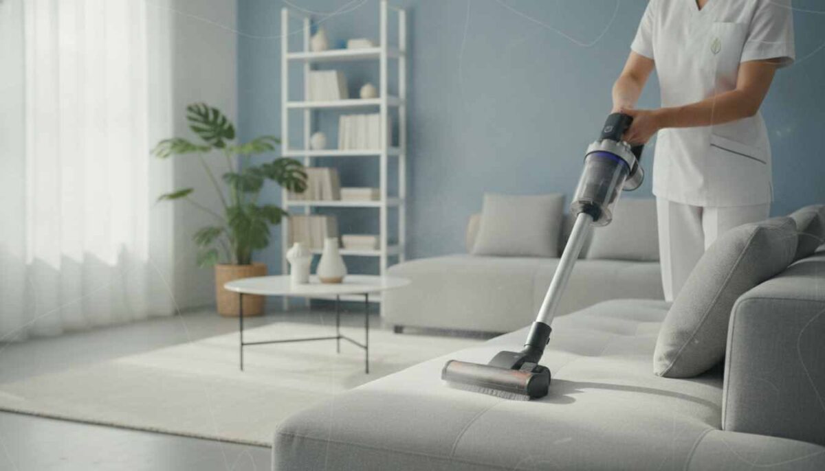 جاروبرقی کشیدن مبل با سری نرم برای نگهداری و افزایش عمر مفید مبلمان