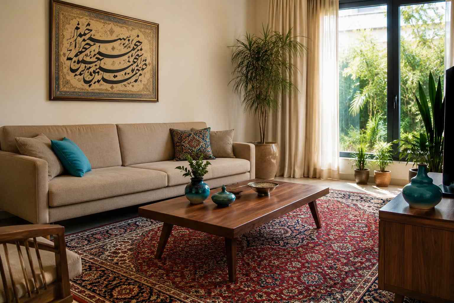 سبک دکوراسیون ایرانی معاصر با فرش و مبل ساده