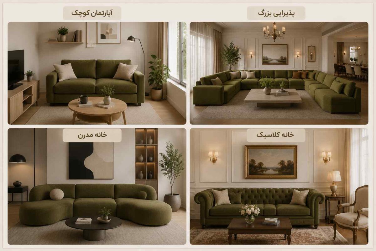 مبل زیتونی در دکوراسیون خانههای کوچک، بزرگ، مدرن و کلاسیک
